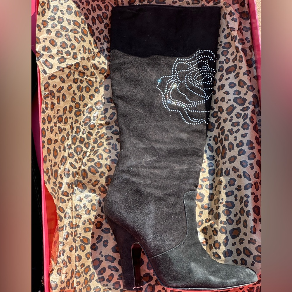 Betsey Johnson Black Knee High Boots with Sparkling Detail